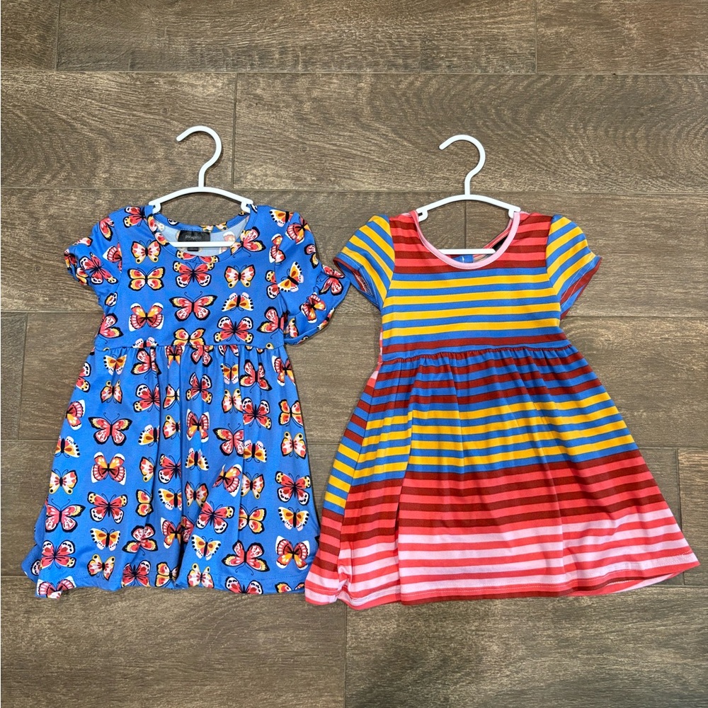 Colorful Butterfly and Striped Kids Dress Set
